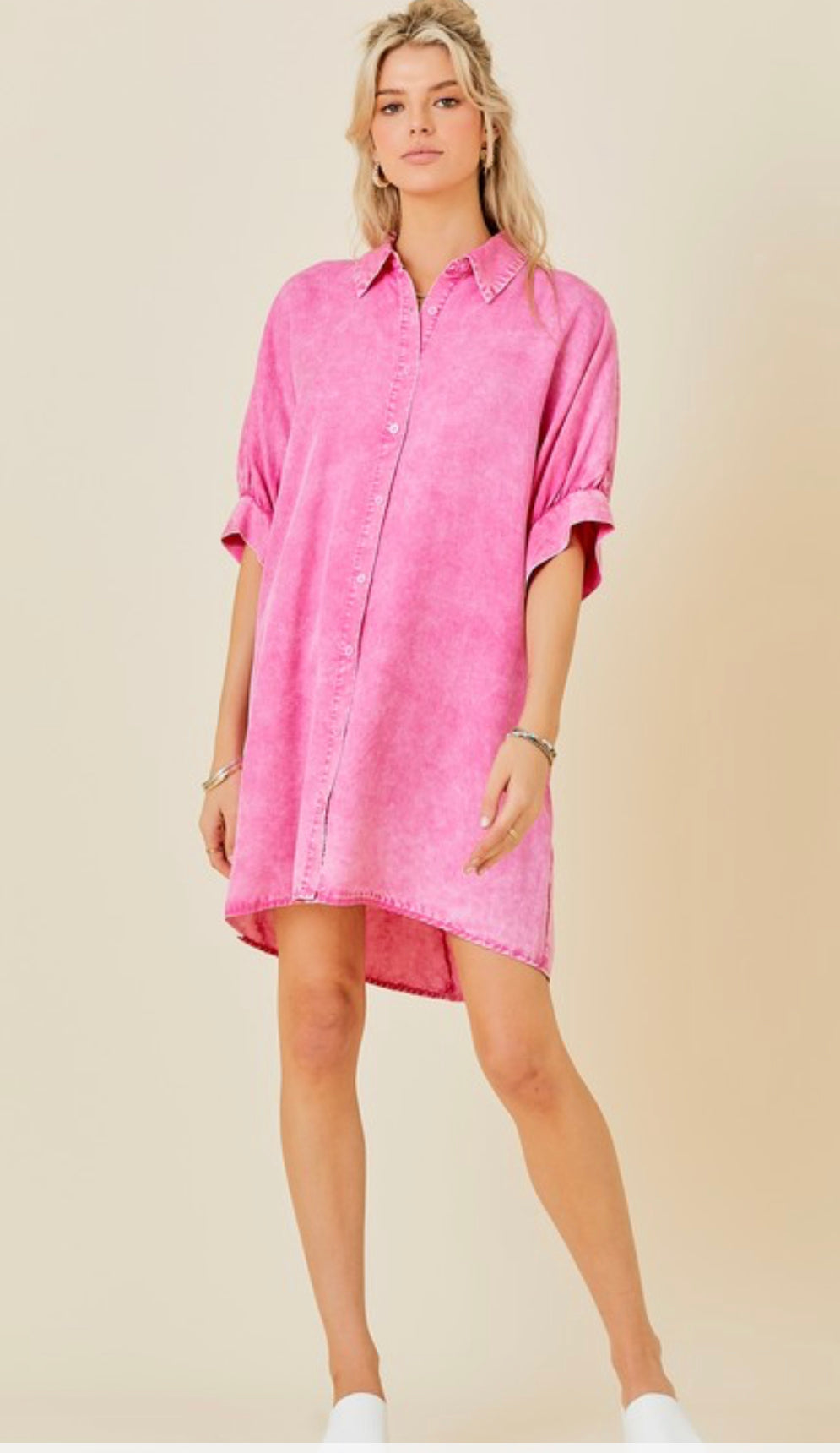 Oversized Washed Pink Shirt Dress