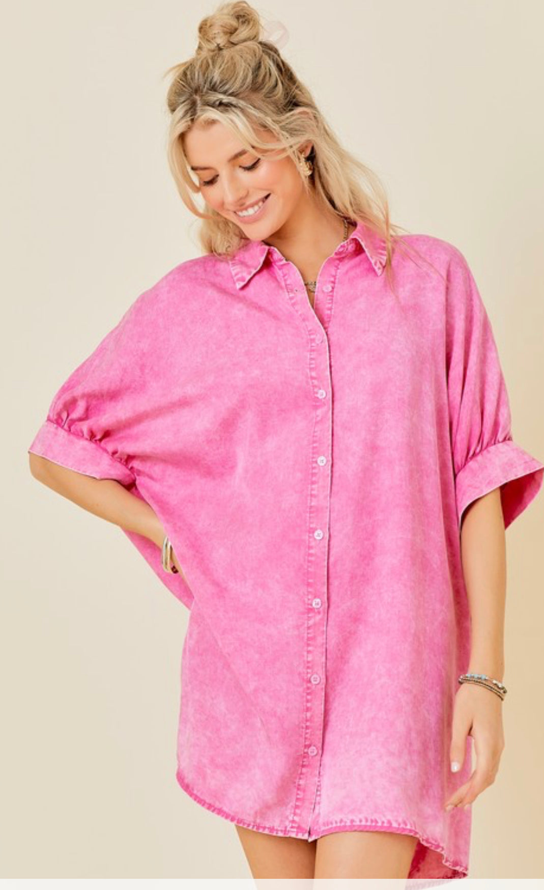 Oversized Washed Pink Shirt Dress