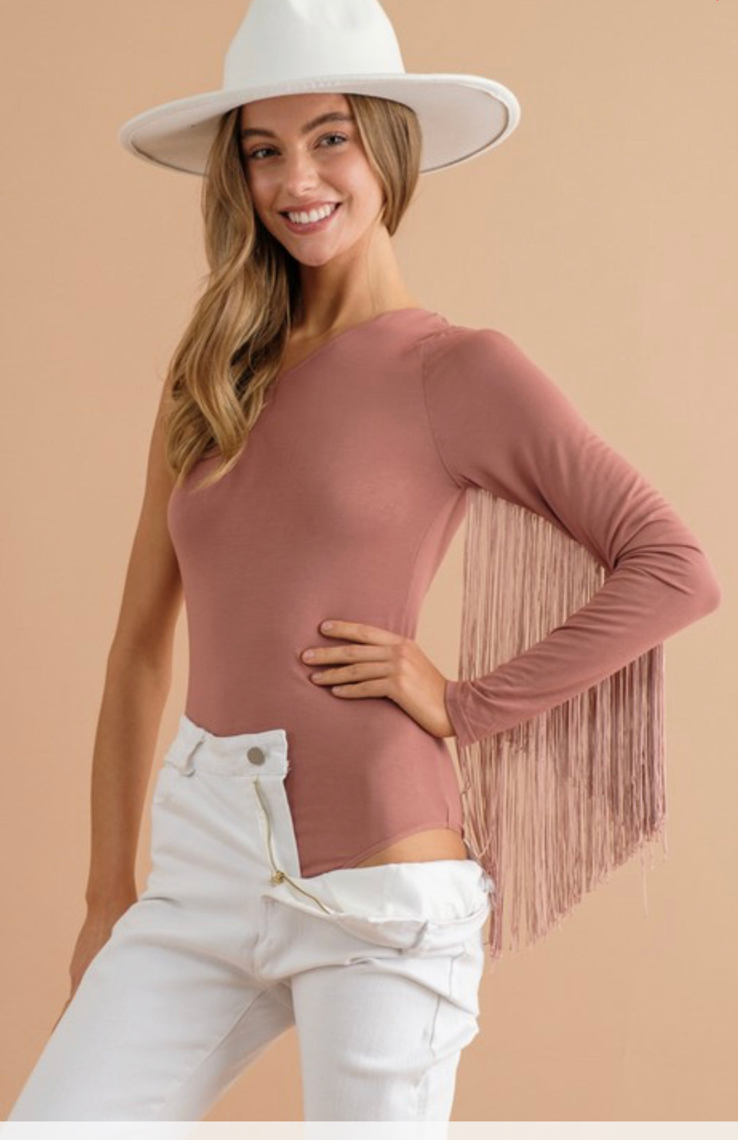 One Shoulder Fringe Bodysuit