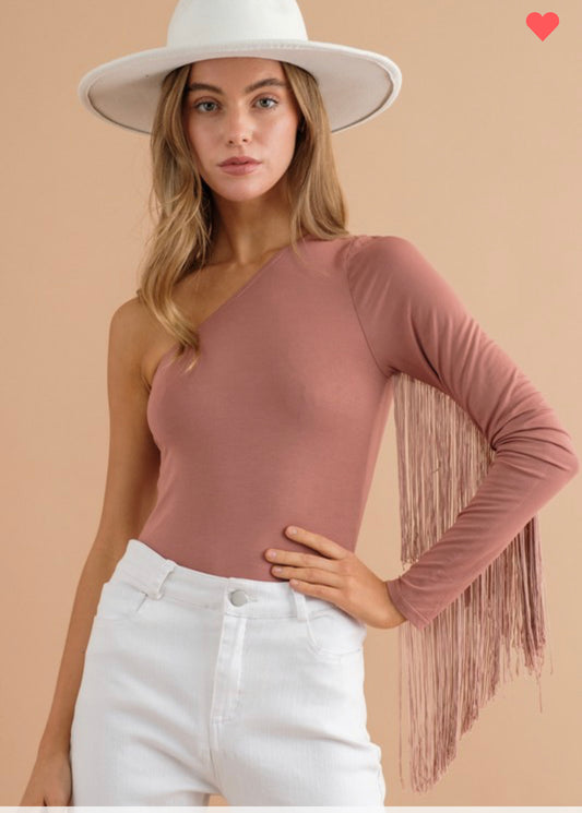 One Shoulder Fringe Bodysuit