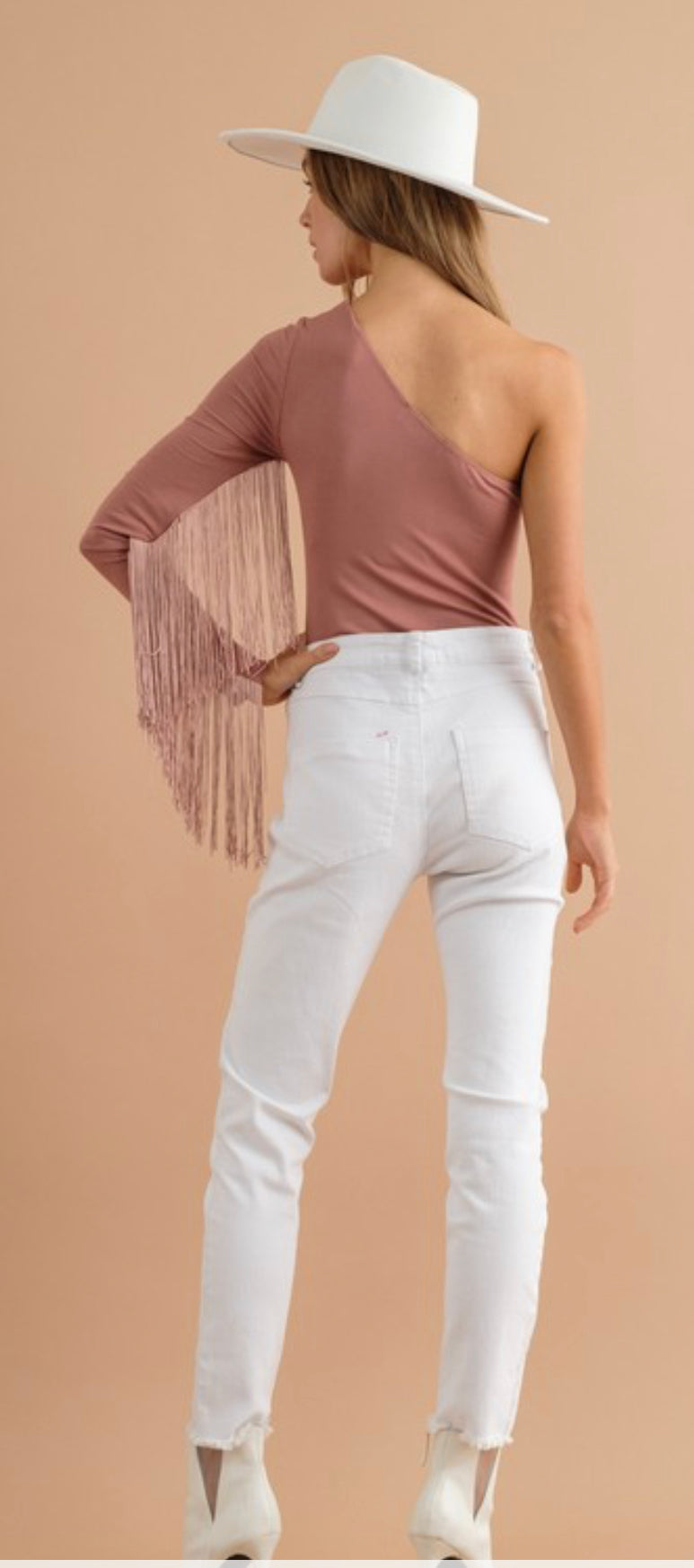 One Shoulder Fringe Bodysuit