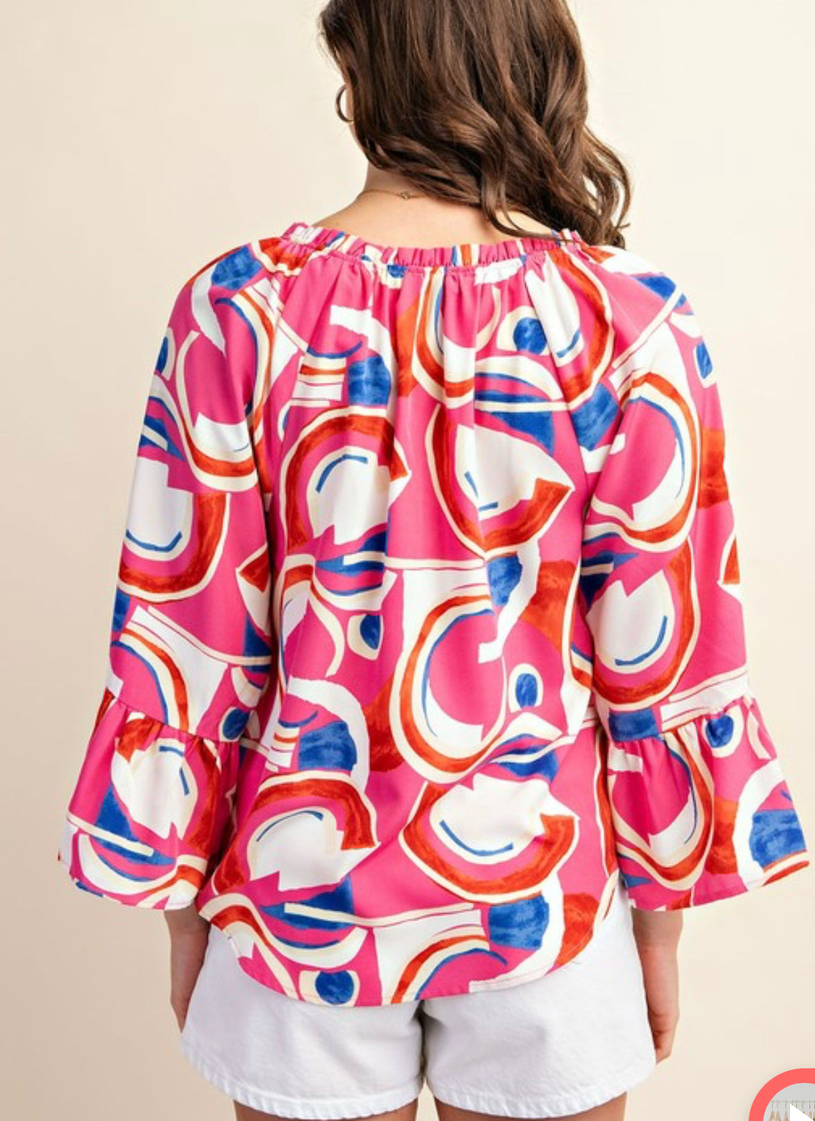 Bright Pink Print Tie Front Top