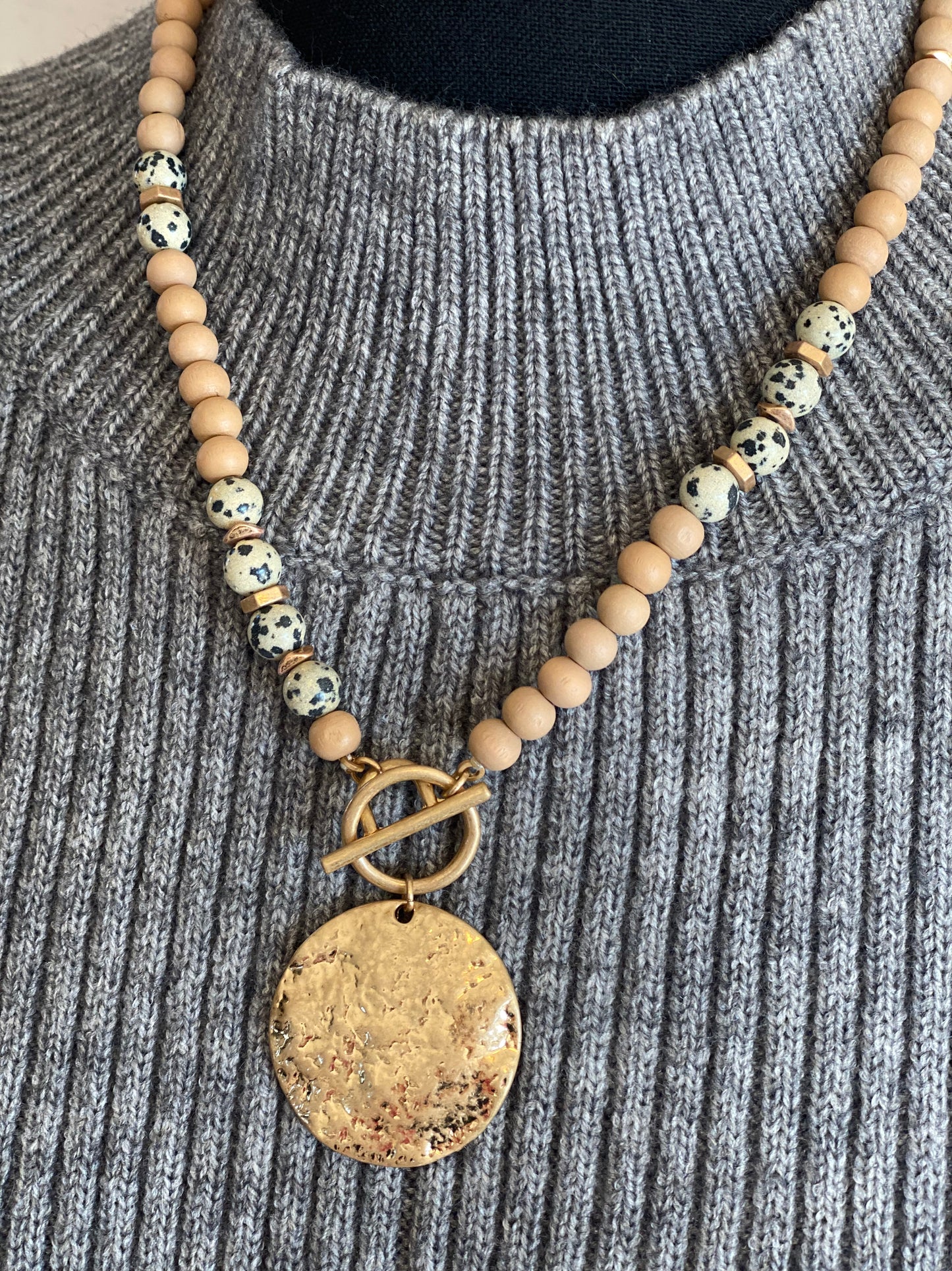 Hammered and Natural Stone Necklace