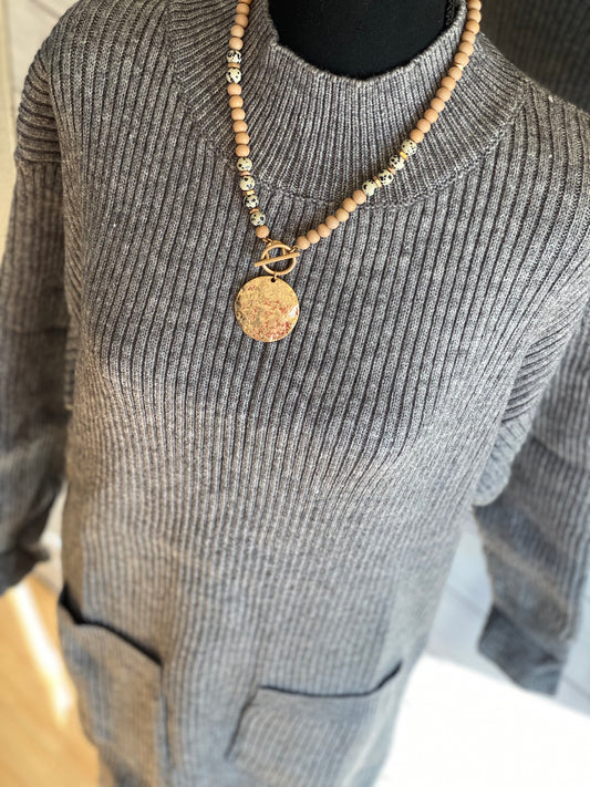 Hammered and Natural Stone Necklace
