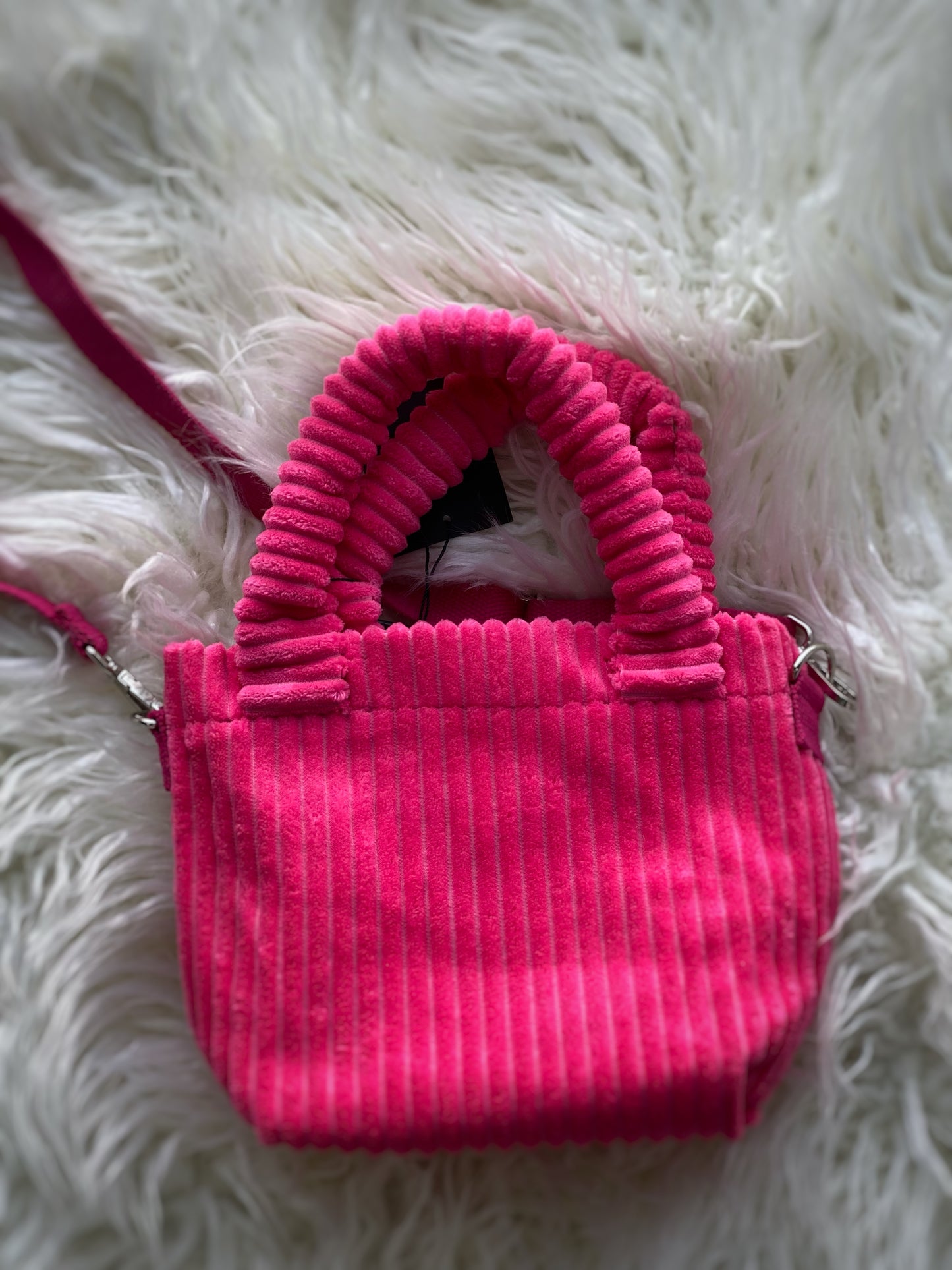 Pink Corduroy Mini Square Crossbody Handbag