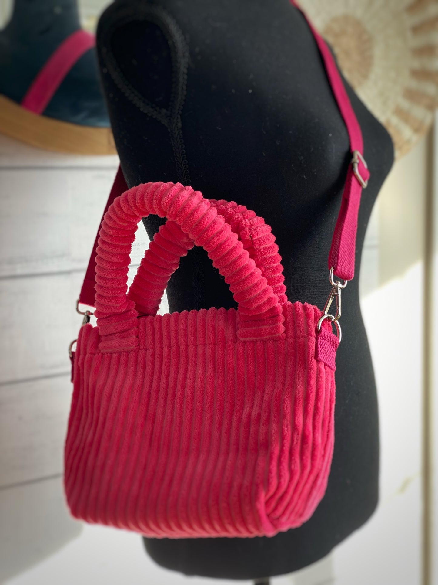 Pink Corduroy Mini Square Crossbody Handbag