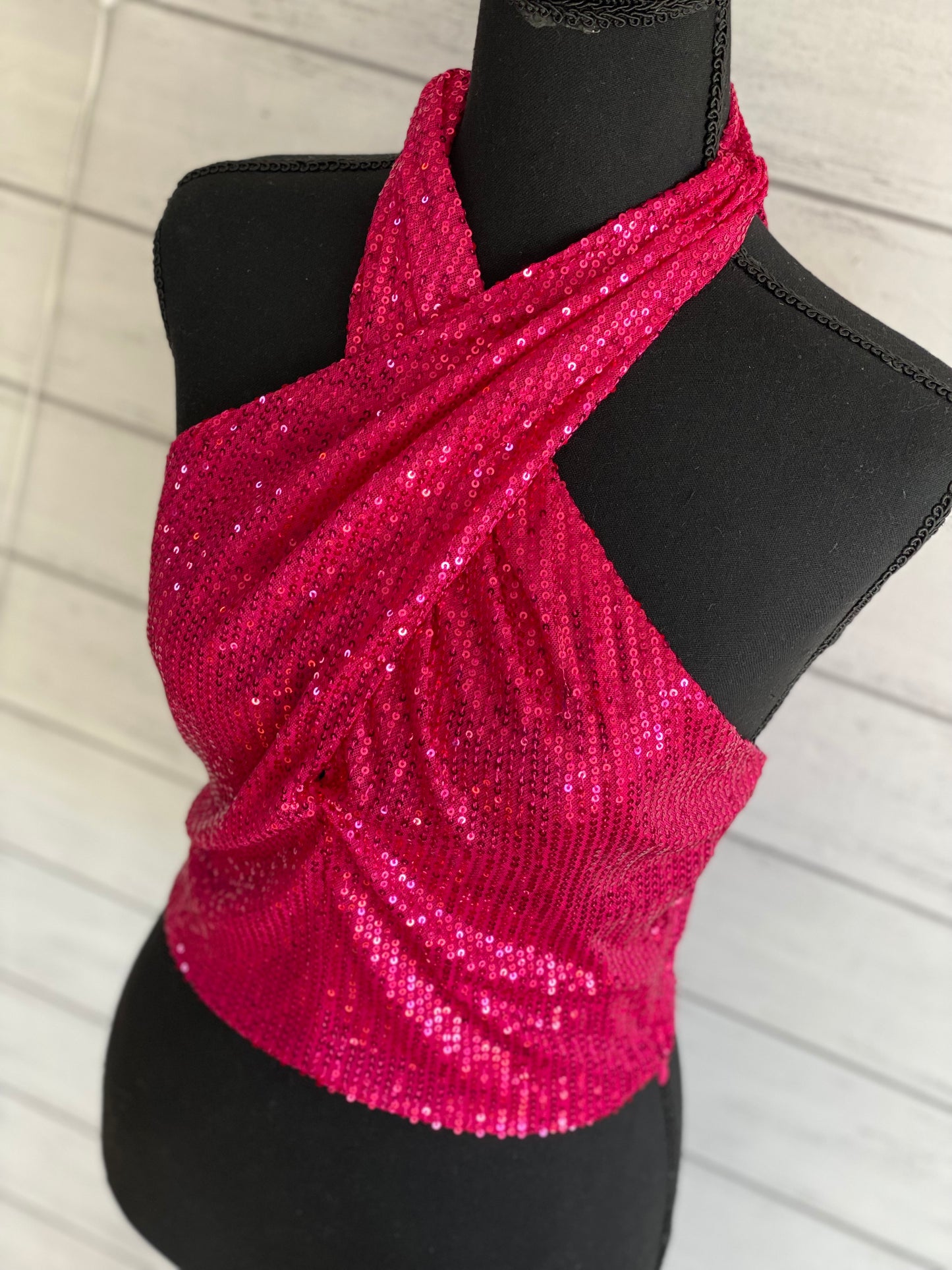 Criss-Cross Sequin Halter Top