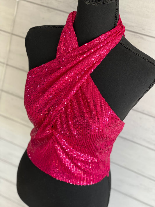 Criss-Cross Sequin Halter Top