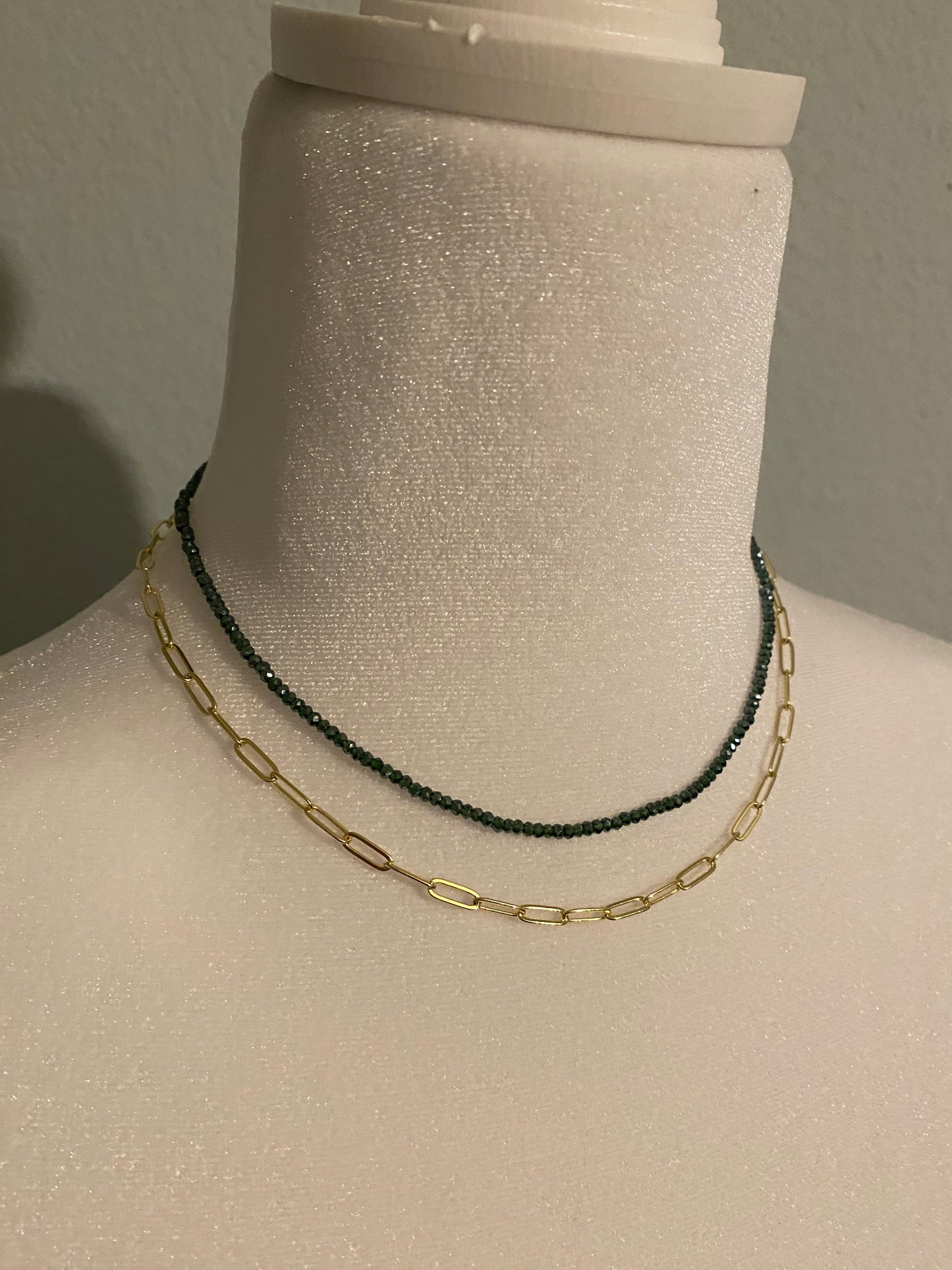 Glass Bead and Paper Clip Layered Necklace