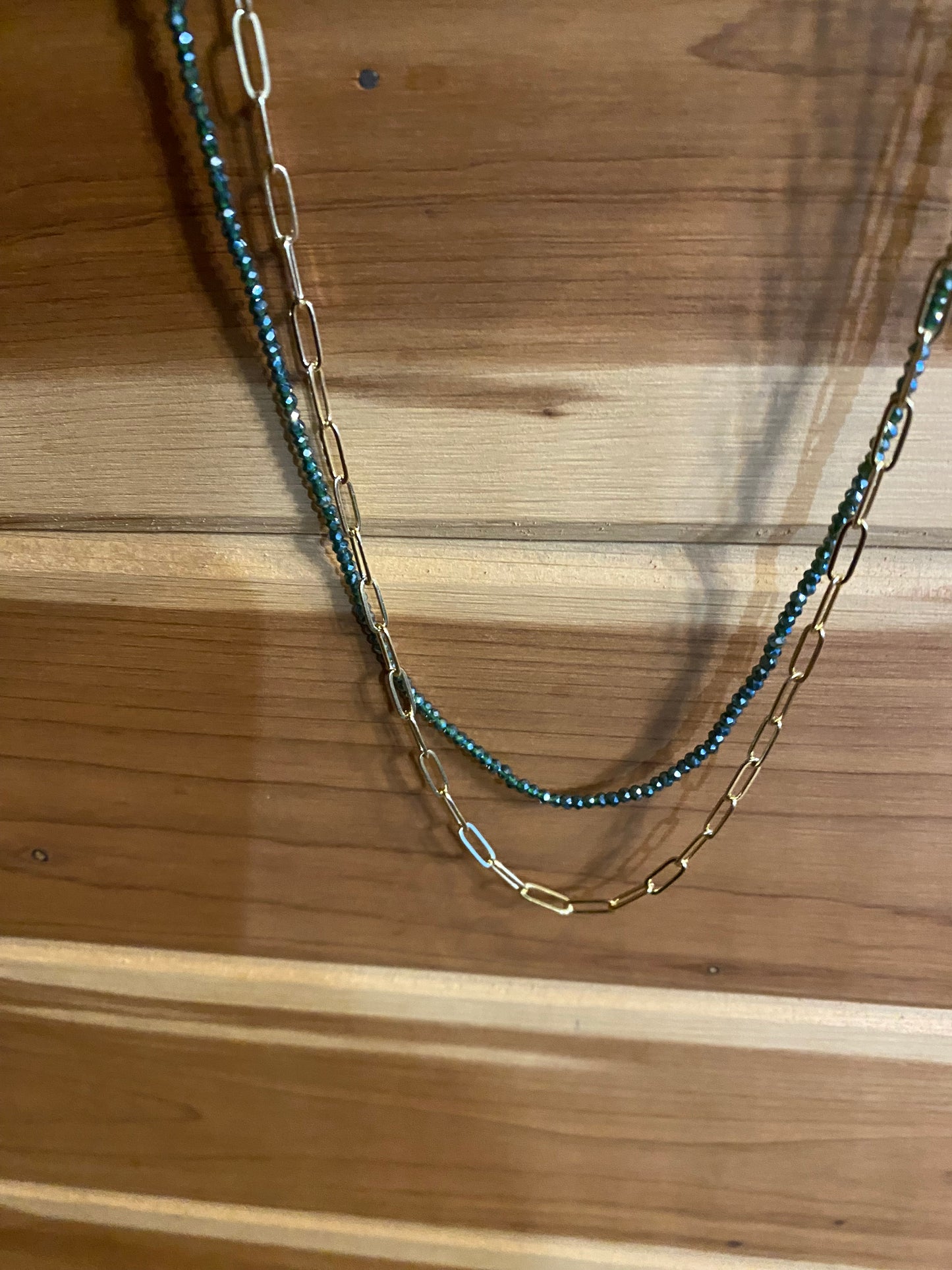 Glass Bead and Paper Clip Layered Necklace