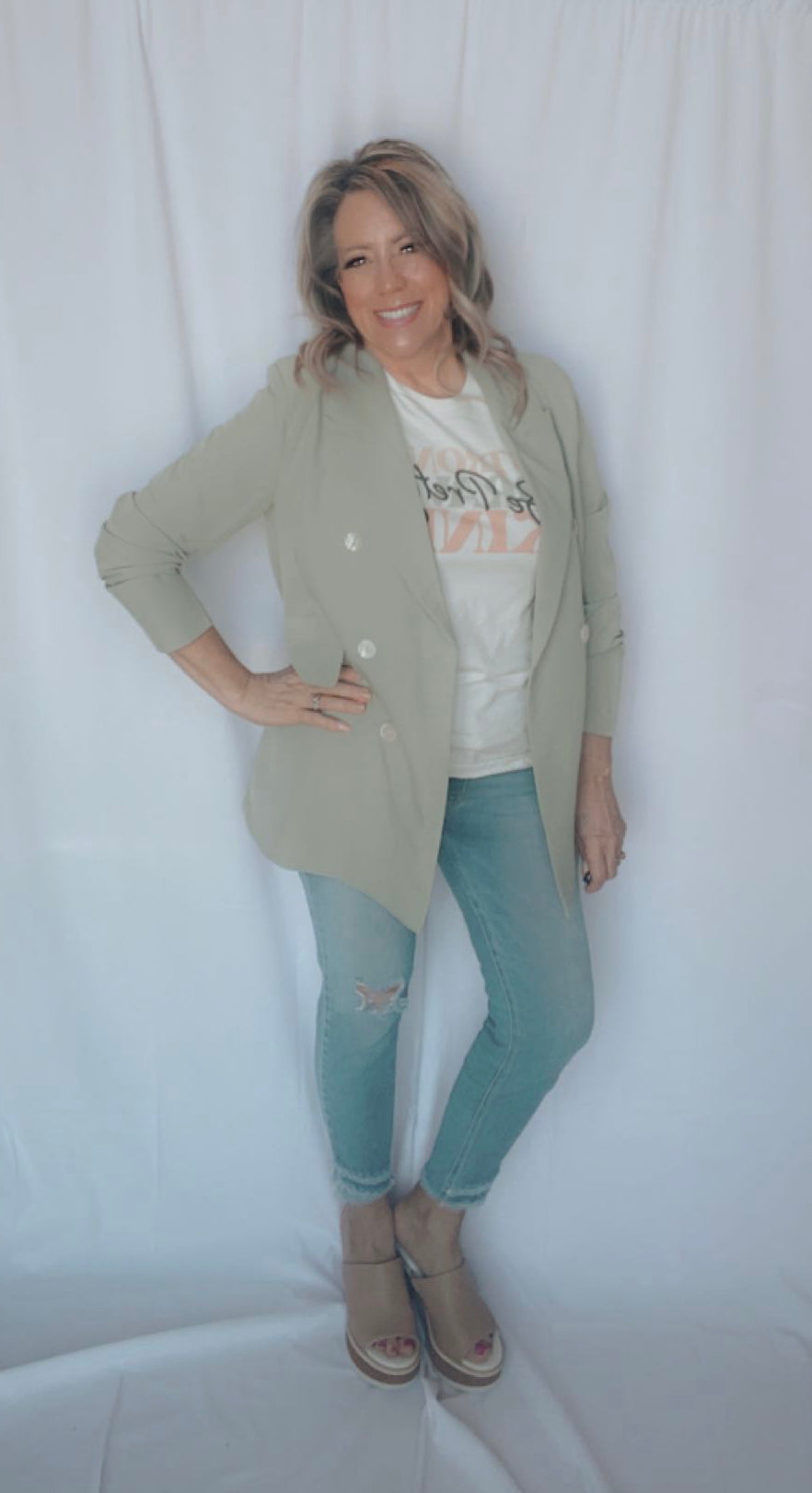 Sage Double Breast Blazer