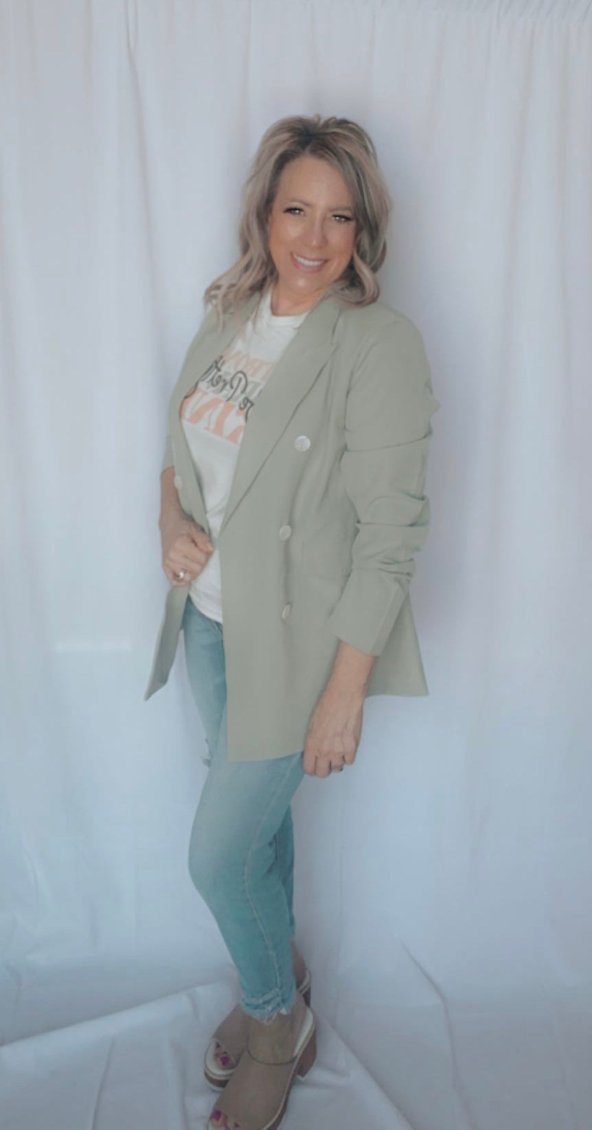 Sage Double Breast Blazer