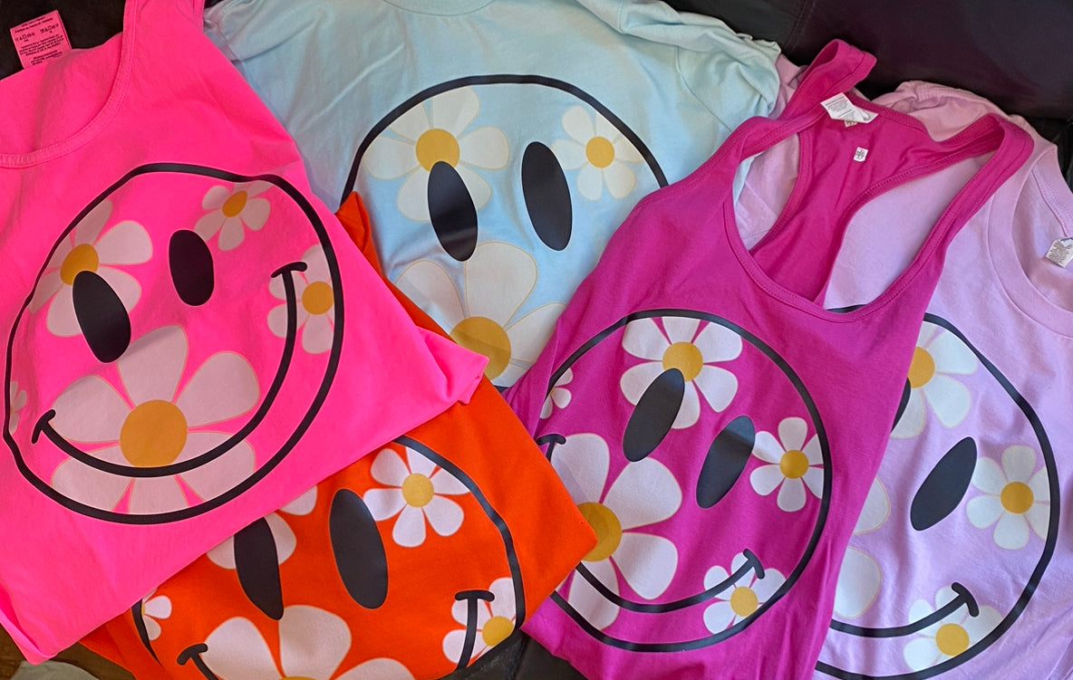 Neon Pink Daisy Smiley Tank Top