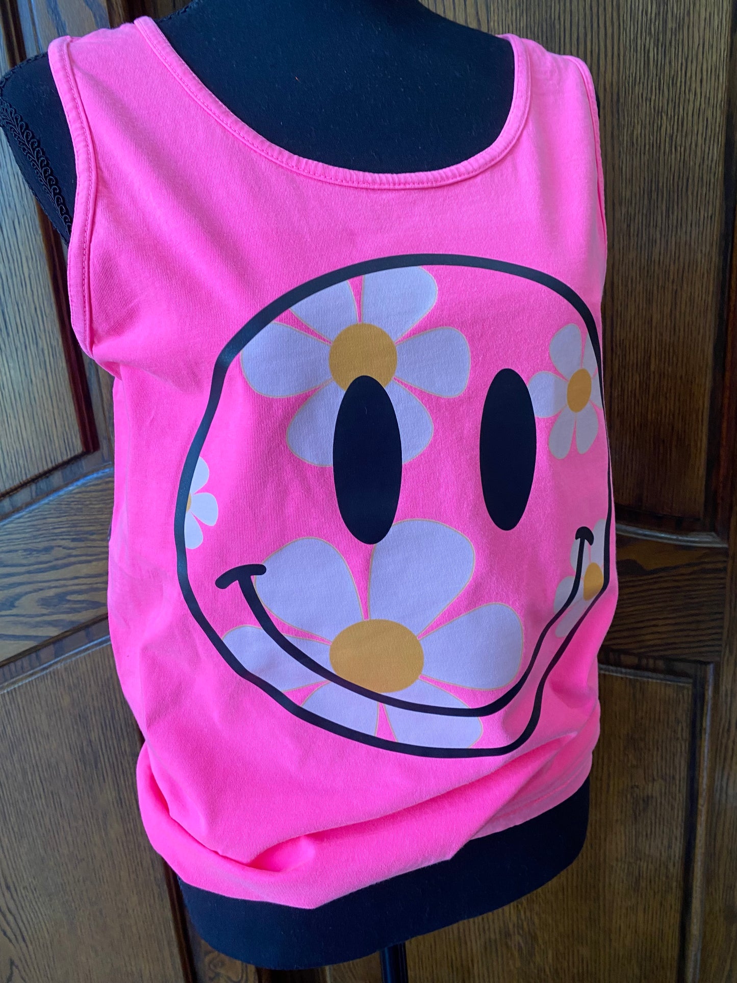 Neon Pink Daisy Smiley Tank Top