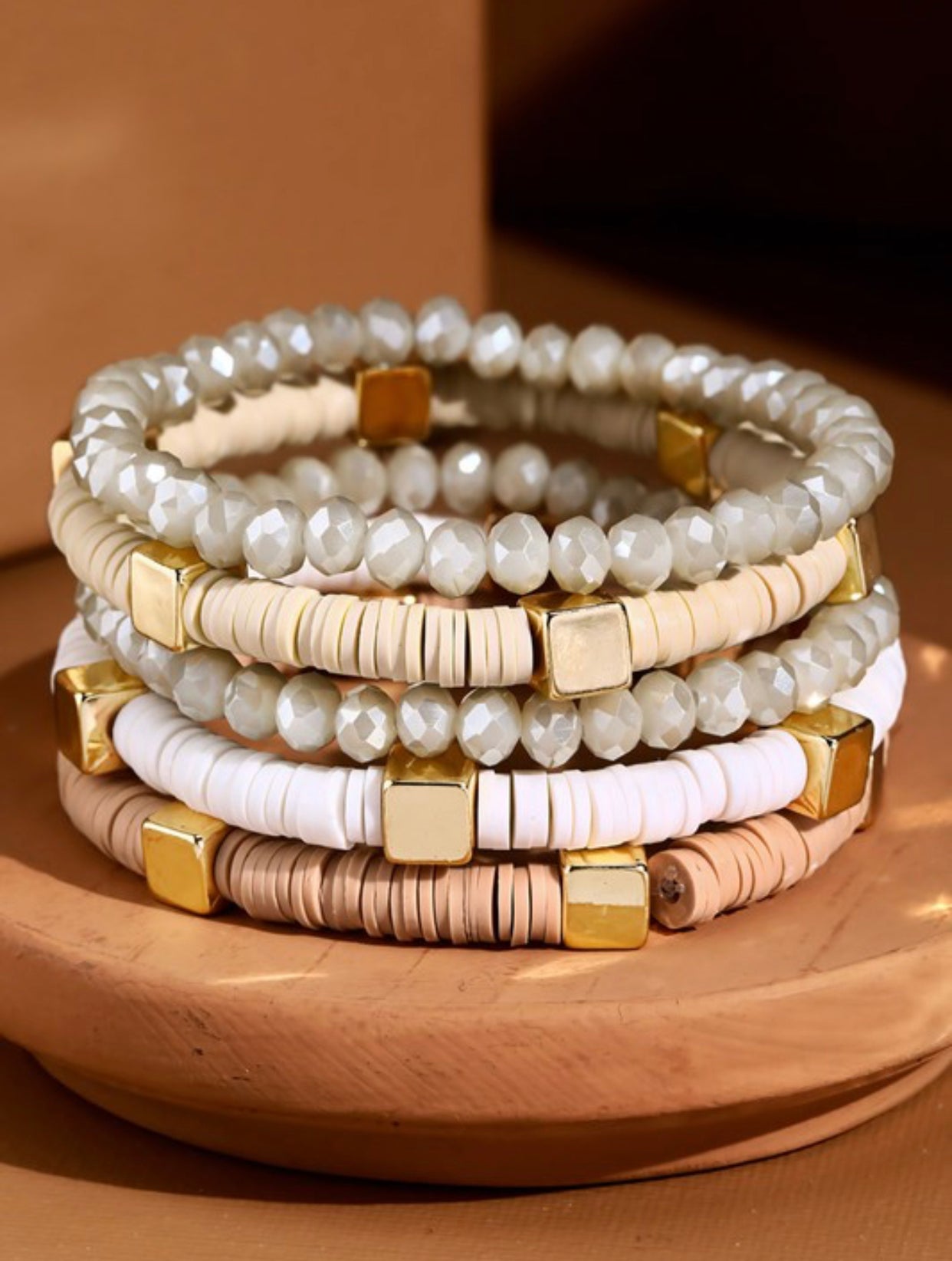 Layered Disc and Bead Bracelet Set